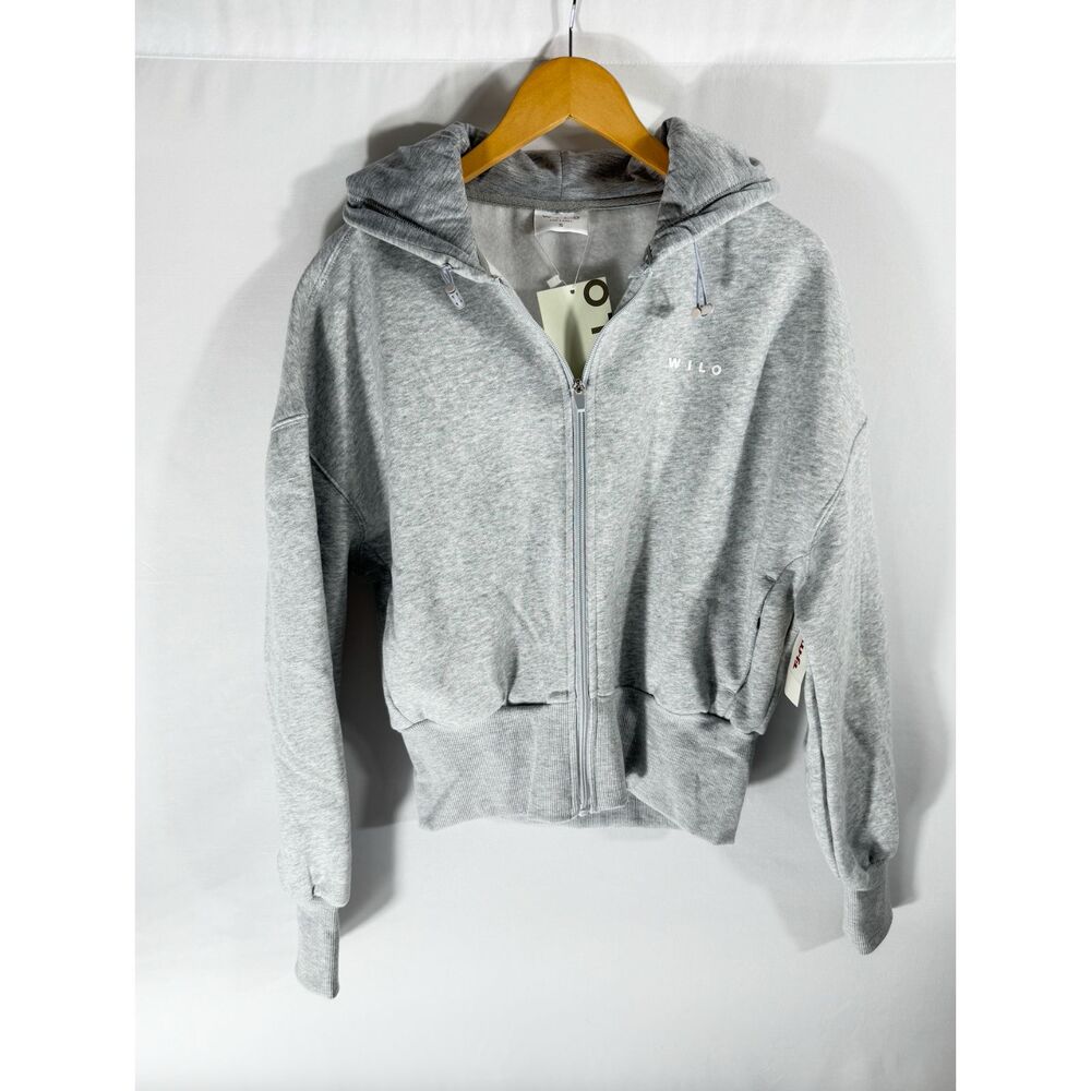 Wilo The Label Brushed Fleece Crop Zip Hoodie Grey Marble Small NWT